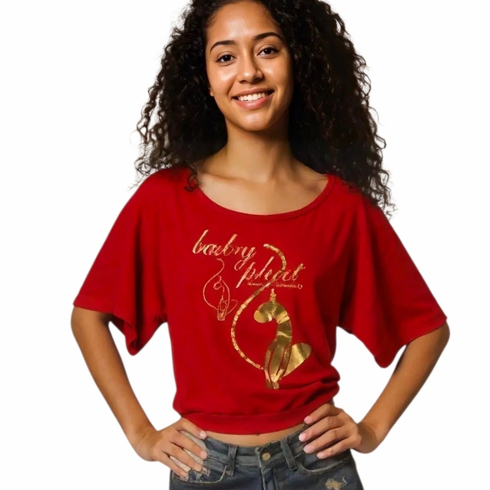 BABY PHAT LG Red & Gold Shimmer Top Womens